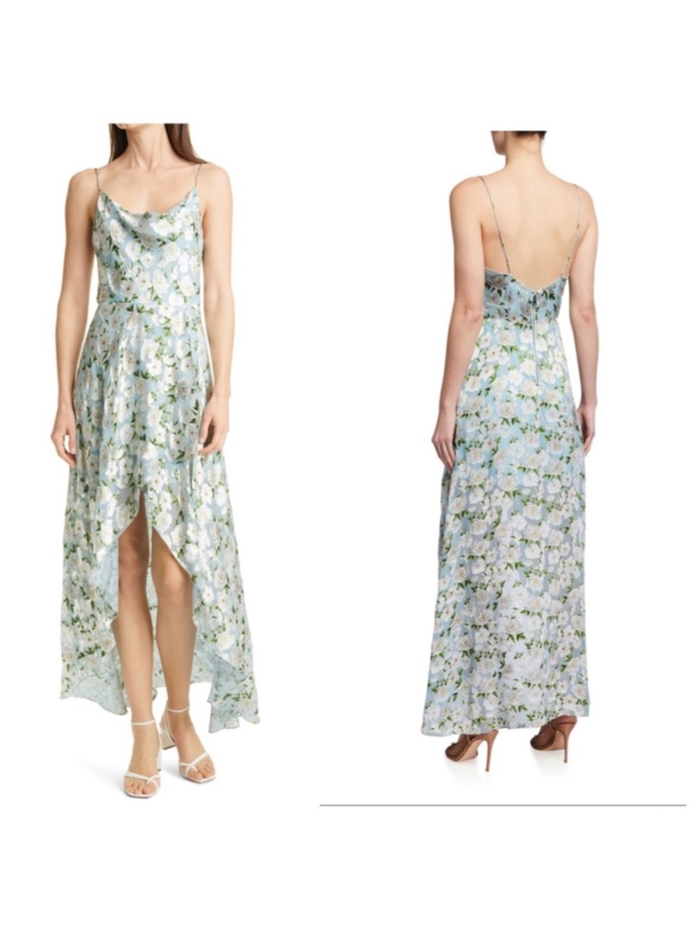 Alice Olivia Christina Dress High-Low Textured Floral Midi Cowl Neck Cocktail